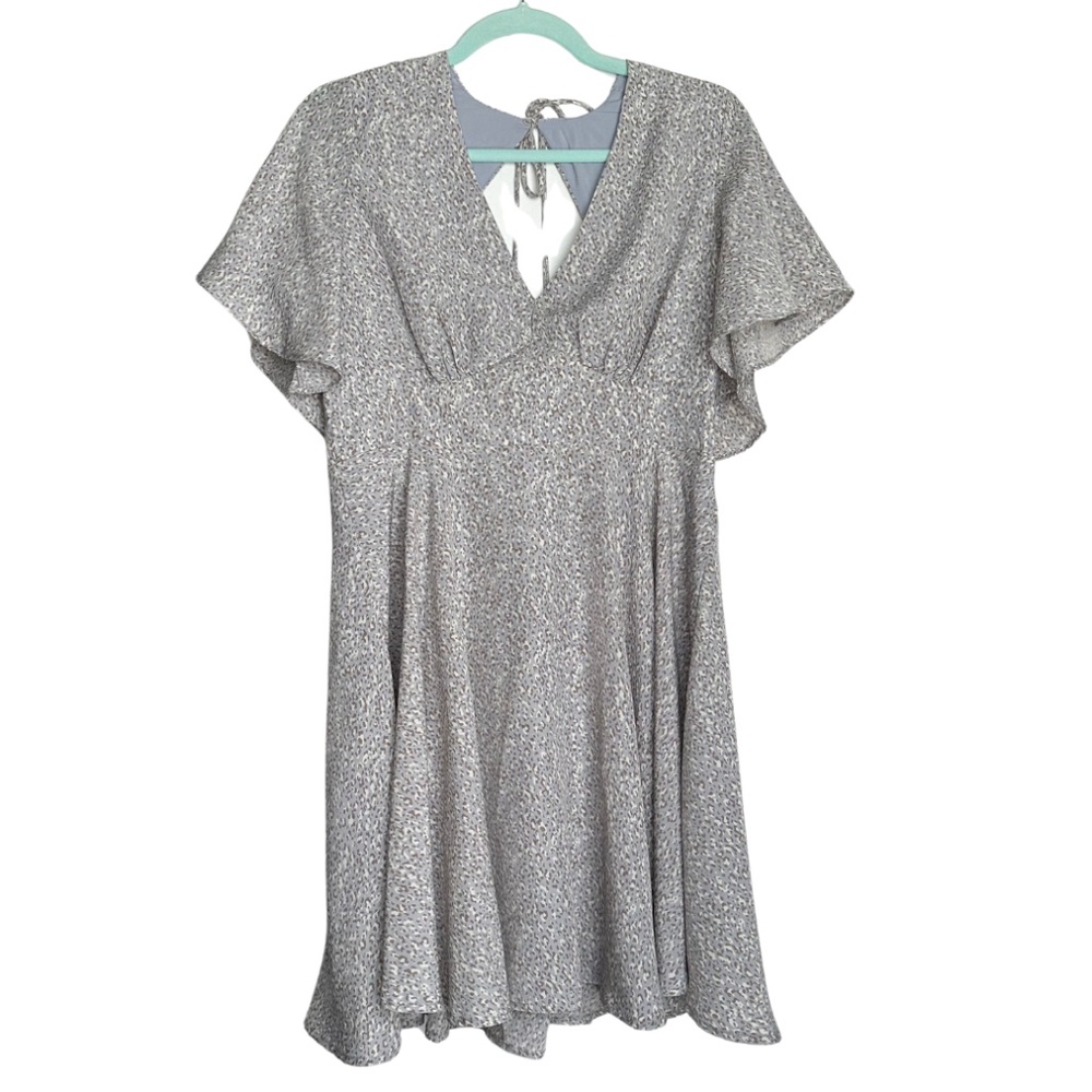 NWT Wishlist Slate Gray Blue Leopard Print Short Sleeve Dress - Medium, V-Neck